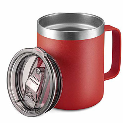 Picture of 12oz Stainless Steel Insulated Coffee Mug with Handle, Double Wall Vacuum Travel Mug, Tumbler Cup with Sliding Lid, Red