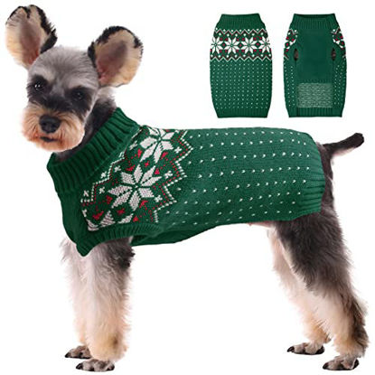 Picture of Kuoser Dog Cat Sweater, Holiday Christmas Snowflake Pet Warm Knitwear Dog Sweater Soft Puppy Clothing Dog Winter Coat, Dog Turtleneck Cold Weather Outfit Pullover for Small Medium Dogs Cats