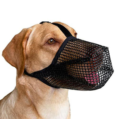 Picture of Dog Muzzle, Soft Mesh Covered Muzzles for Small Medium Large Dogs, Poisoned Bait Protection Muzzle with Adjustable Straps, Prevent Biting Chewing and Licking