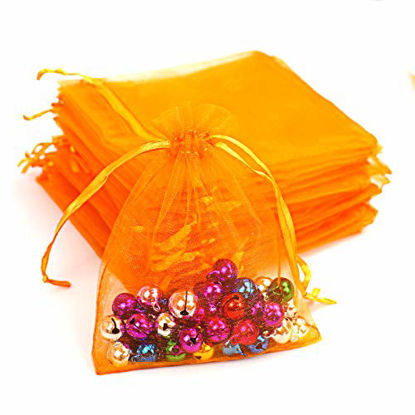 Picture of Lautechco 100Pcs Organza Bags 5x7 inches Orange Organza Gift Bags Small Mesh Bags Drawstring Gift Bags Christmas Drawstring Organza Gift Bags (5x7 inches Orange)