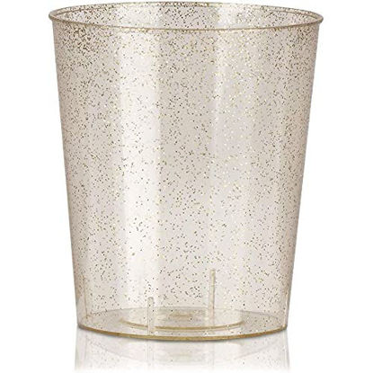 Picture of 100 Pack 2 oz Gold Glitter Shot Glasses, Disposable Plastic Cups for Birthday Party, Wedding