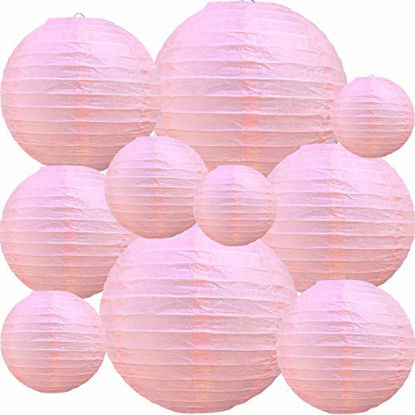 Picture of Pink Round Paper Lanterns Hanging Decorative Chinese Paper Lanterns Lamp for Birthday Wedding Party Decoration and Baby Bridal Shower 10 Packs