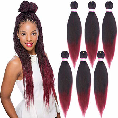 Picture of Pre-stretched Braiding Hair Extension Ombre Natural Black Brown Professional Crochet Braiding Hair 20 Inch 6 Packs Hot Water Setting Perm Yaki Synthetic Hair for Twist Braids (#1B/Bug)