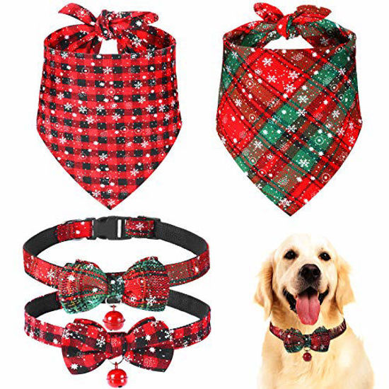 GetUSCart 4 Pieces Christmas Dog Bandanas and Collars Set Xmas