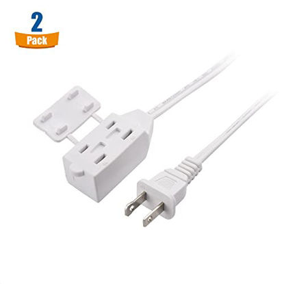 Picture of Cable Matters 2-Pack 16 AWG 2 Prong Extension Cord 10 ft, UL Listed (3 Outlet Extension Cord) with Tamper Guard White