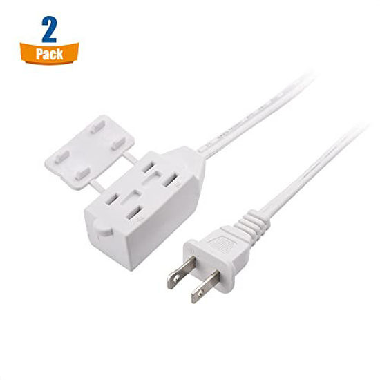 Picture of Cable Matters 2-Pack 16 AWG 2 Prong Extension Cord 10 ft, UL Listed (3 Outlet Extension Cord) with Tamper Guard White