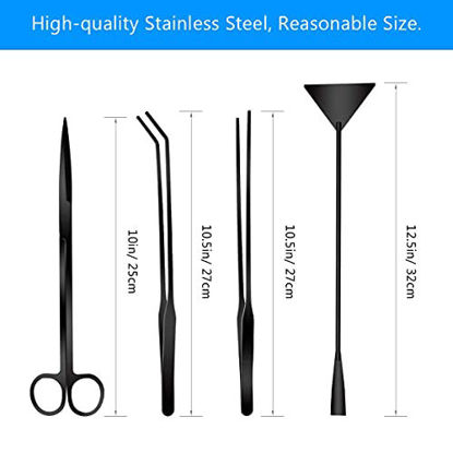 Picture of Liveek Aquarium Aquascape Tools Kit, 4 in 1 Anti-Rust Aquatic Plant Aquascaping Tool Stainless Steel Black Tweezers Scissors Spatula for Aquarium Tank Clean Fish Tank Aquascape Tools Sets (Black)