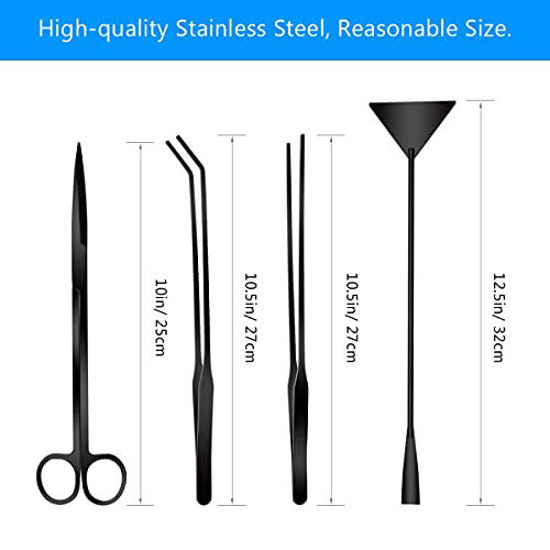Picture of Liveek Aquarium Aquascape Tools Kit, 4 in 1 Anti-Rust Aquatic Plant Aquascaping Tool Stainless Steel Black Tweezers Scissors Spatula for Aquarium Tank Clean Fish Tank Aquascape Tools Sets (Black)
