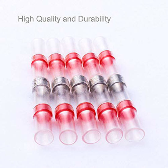 GetUSCart XUUAP 100pcs Solder Seal Butt Connectors 2218 AWG Red, Waterproof Heat Shrink Wire