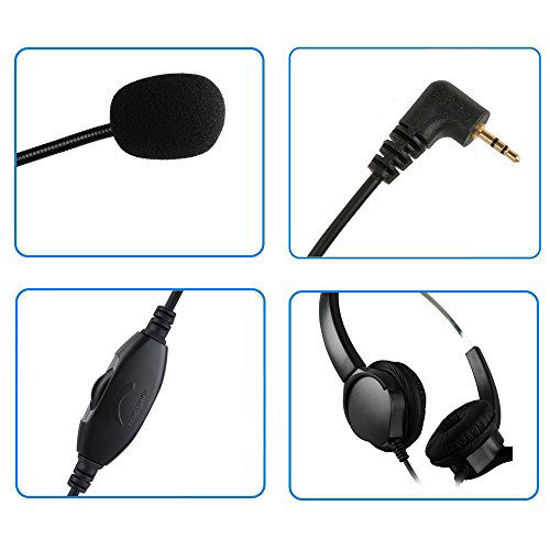 AGPtEK 2.5mm Dual Ear Call Center Telephone Headphone 6FT Noise Cancelling Binaural Headset with Boom Style Mic for Most Cordless Phones