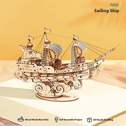Picture of Rolife 3D Wooden Puzzle Sailing Ship DIY Craft Models Building Kits Gift for Adults and Teens