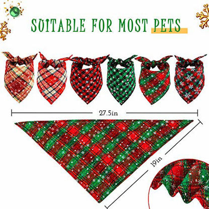 Picture of Whaline 6 Pack Christmas Dog Bandanas Reversible Red Green Buffalo Plaid Triangle Bids Snowflakes Pet Scarf Washable Cotton Pet Neckerchief Pet Costume Accessories Decoration for Cats Dogs