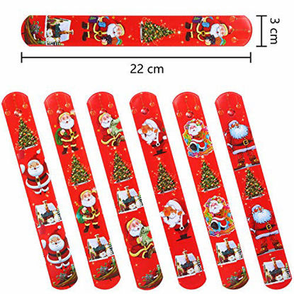 Picture of Ruisita 60 Pieces Christmas Slap Bracelets Slap Bands Bracelets Toys Santa Claus Slap Wristband for Christmas Party Favors