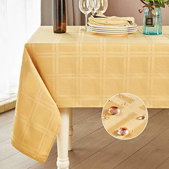 Picture of Mebakuk Rectangle Table Cloth Checkered Style Tablecloth Spill-Proof Antiwrinkle and Shrink Proof Decorative Fabric Table Cover for Dining and Outdoor Use (Oblong 60 x 84 Inch (6-8 Seats), Gold)