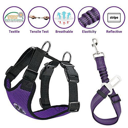Picture of Lukovee Dog Safety Vest Harness with Seatbelt, Dog Car Harness Seat Belt Adjustable Pet Harnesses Double Breathable Mesh Fabric with Car Vehicle Connector Strap for Dog (Large, Purple Seatbelt)