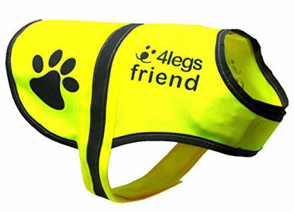 Picture of 4LegsFriend Dog Safety Yellow Reflective Vest with Leash Hole 5 Sizes - High Visibility for Outdoor Activity Day and Night, Keep Your Dog Visible, Safe from Cars & Hunting Accidents
