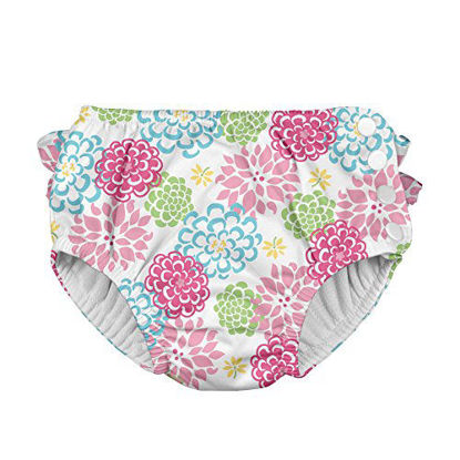 Picture of i play. by green sprouts baby girls Ruffle Snap Reusable Absorbent Swimsuit and Toddler Swim Diaper, White Zinnia, 5T US