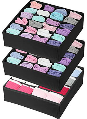 Picture of 3 Pack - Simple Houseware Socks Underwear Drawer Organizer (24+24+16 cells), Black