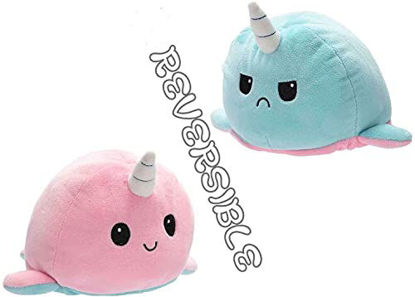 Picture of Reversible Flip Plush Toy, Double-Sided Different Emotions Animal Plush, Cute Mood Plushie Stuffed for Adult Kids Girl Boy Bday Xmas Gift Show Your Mood Without Saying a Word! (Whale-Pink/Blue)