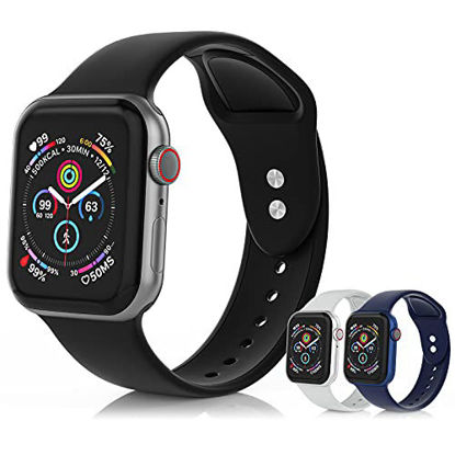 Picture of SEETEN 3 Pack Bands Compatible with Apple Watch Band 38mm 40mm 41mm 42mm 44mm 45mm Women Men, Soft and Breathable Silicone Sport Strap Replacement Wristband with 2 Metal Buckles Design for iWatch Series 7 6 5 4 3 2 1 SE (Black,Grey,Midnight blue, 38/40/41mm-L)