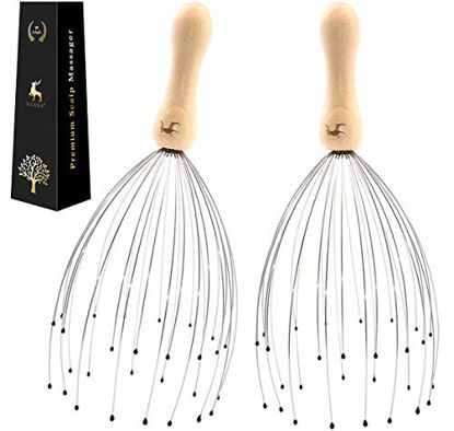 Picture of USAGA 28 Fingers Head Massager Head Scratcher Scalp Massager for Head Body Relaxing Wood Handle (2 Pack)
