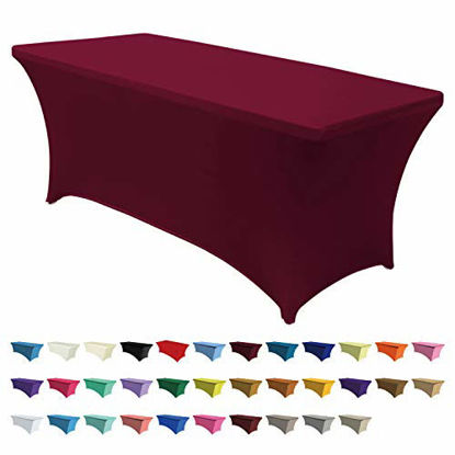 Picture of ABCCANOPY Spandex Tablecloths for 4 ft Home Rectangular Table Fitted Stretch Table Cover Polyester Tablecover Lash Bed Cover Table Toppers Massage Table Cover, Burgundy