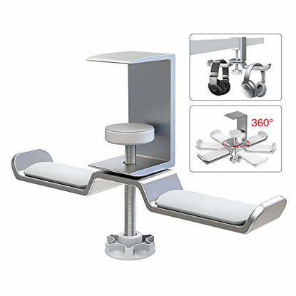 Picture of 6amLifestyle Dual Rotatable Headphone Stand Hanger Under Desk Clamp Headset Holder Aluminum Load up to 11lb Headset Stand Hanger Compatible with Universal Headphones, Silver 6A-13SV