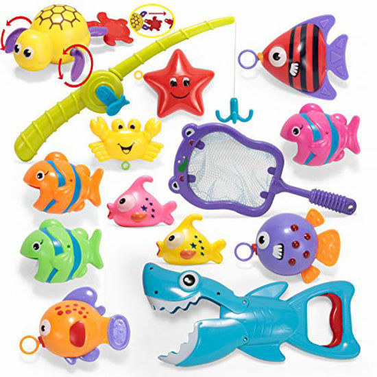 JOYIN 14 Pcs Fishing Bath Toy Set with Pole Rod, Fish Net, Shark Toy  Grabber, Windup Toy and Floating Fish Baby Bath Toy Bathtub Pool Toy for  Toddler
