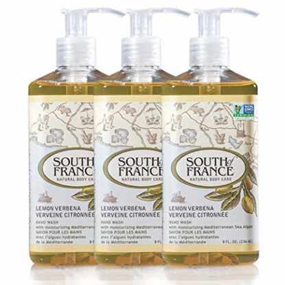 Picture of Lemon Verbena Natural Hand Wash by South of France | Moisturizing Liquid Hand Soap with Mediterranean Sea Algae | 8 oz Pump Bottle - Pack of 3