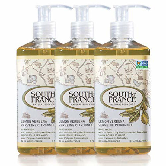 Picture of Lemon Verbena Natural Hand Wash by South of France | Moisturizing Liquid Hand Soap with Mediterranean Sea Algae | 8 oz Pump Bottle - Pack of 3