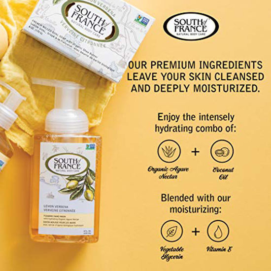 Picture of Lemon Verbena Foaming Hand Wash by South of France Natural Body Care | Hydrating Organic Agave Nectar Soap | 8 oz Pump Bottle - 3 Pack