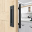 Picture of WINSOON 12" Sliding Barn Door Handles Black Hardware with Flush Finger Pull, Large Rustic, Pull and Flush Barn Door Handle Set, Suitable for Gate Garages Cabinet
