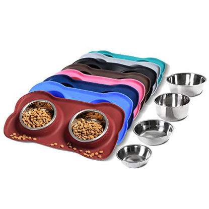 Picture of Hubulk Pet Dog Bowls 2 Stainless Steel Dog Bowl with No Spill Non-Skid Silicone Mat + Pet Food Scoop Water and Food Feeder Bowls for Feeding Small Medium Large Dogs Cats Puppies (S, Burgundy)