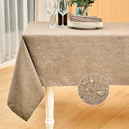 Picture of Mebakuk Rectangle Table Cloth Linen Farmhouse Tablecloth Waterproof Anti-Shrink Soft and Wrinkle Resistant Decorative Fabric Table Cover for Kitchen (Oblong 52 x 70 Inch (4-6 Seats), Flaxen)