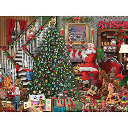 Picture of Bits and Pieces - 300 Piece Jigsaw Puzzle for Adults 18" x 24" - Christmas Joy - 300 pc Santa Visiting Presents Tree Jigsaw by Artist Bigelow Illustrations