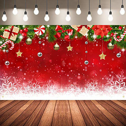 Picture of Christmas Photo Backdrop, Fabric Winter Snowflake Christmas Photography Backdrop Red Merry Christmas Photography Background Christmas Ornaments Backdrop Christmas Photo Booth Props, 72.8 x 43.3 Inch