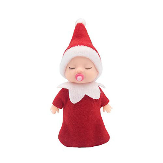 Picture of WULEEUPER Sleeping Elf Doll with Pacifier | Christmas Miniature Elf Doll Toys | New Year Holiday Decoration Party Gift (Red)