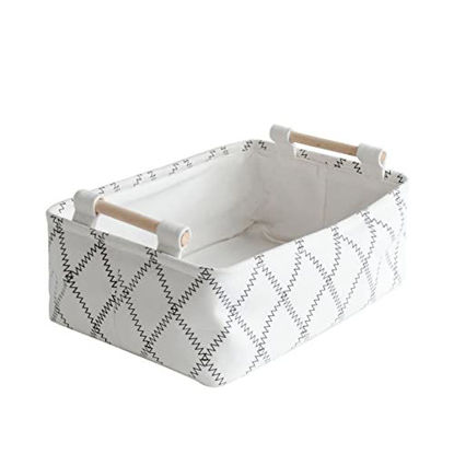 Picture of LUFOFOX Decorative Collapsible Rectangular Fabric Storage Bin Organizer Basket with Wooden Handles for Clothes Storage,12.6x8.7x4.7 inch,White