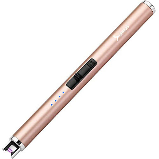 Picture of SUPRUS Candle Lighter Arc USB Lighter Electric Lighter with Upgraded LED Battery Display Safety Switch Rechargeable Flameless Plasma Windproof Portable for Cooking Camping BBQs (1, Champagne Gold)