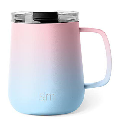 Picture of Simple Modern Insulated Coffee Mug with Handle Stainless Steel Voyager Travel Cup with Clear Flip Lid 10oz (300ml) Mug w/Handle, Ombre: Sweet Taffy