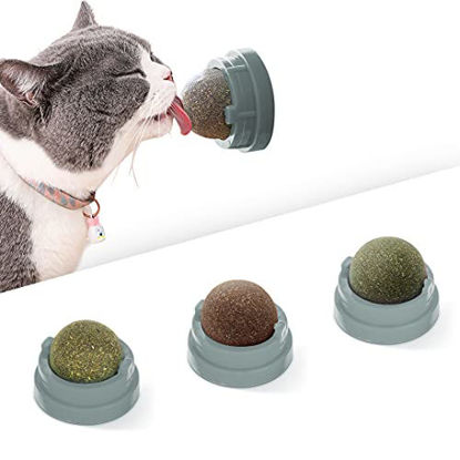 Picture of Potaroma 3 Silvervine Catnip Balls, Edible Kitty Toys for Cats Lick, Safe Healthy Kitten Chew Toys, Teeth Cleaning Dental Cat Toy, Cat Wall Treats (Grey)