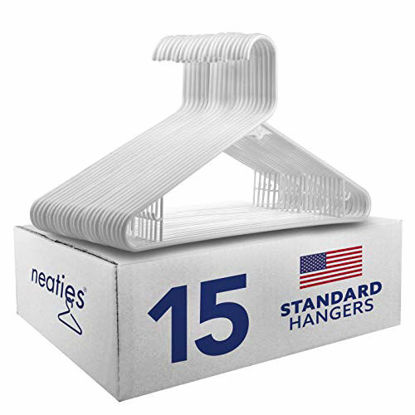 Picture of Neaties Clothes White Plastic Hangers with Bar Hooks, Heavy Duty Standard Plastic Hangers for Pants, Shirts, or Dress, 15pk