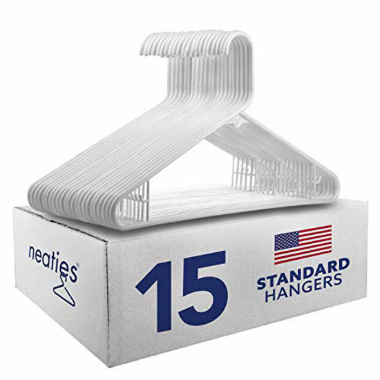 Picture of Neaties Clothes White Plastic Hangers with Bar Hooks, Heavy Duty Standard Plastic Hangers for Pants, Shirts, or Dress, 15pk