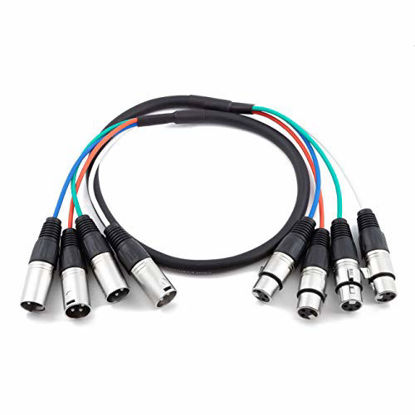 Picture of 4 Channel XLR Snake, Ancable 3Ft(1m) XLR Mare to Female Audio Cable with Color Coded, Microphone Cable