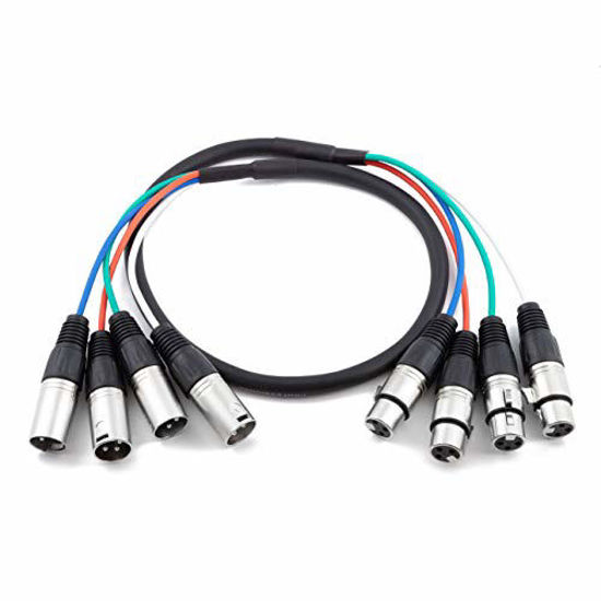 Picture of 4 Channel XLR Snake, Ancable 3Ft(1m) XLR Mare to Female Audio Cable with Color Coded, Microphone Cable