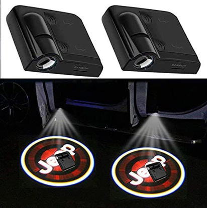 Picture of 2Pcs Car Door Lights Logo Projector fit Jeep, Wireless Car Door Paste Projector for Jeep Lights Led Logo Projector Lights Shadow Ghost Light Welcome Courtesy Lights