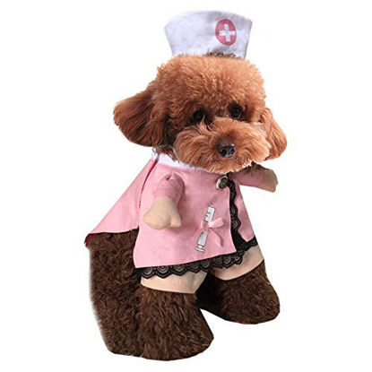 Picture of Mikayoo Pet Dog Cat Halloween Costume Doctor Nurse Costume Dog Jeans Clothes Cat Funny Apperal Outfit Uniform(Nurse,M)