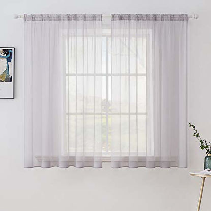 Picture of MIULEE 2 Panels Solid Color Sheer Window Curtains Elegant Window Voile Panels/Drapes/Treatment for Bedroom Living Room (54X63 Inches Light Grey)