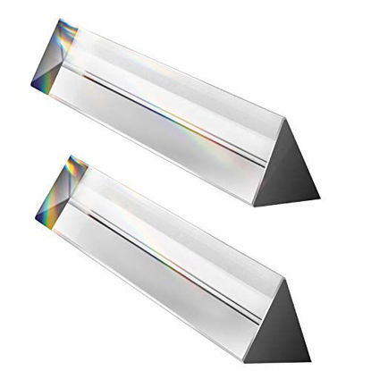 Picture of Young4us 2 Pack 6-inch Crystal Optical Glass Triangular Prism for Photography, Kids, Science, Teaching Light Spectrum, Physics and Taking Photos Pictures (Set of 2, 150mm)