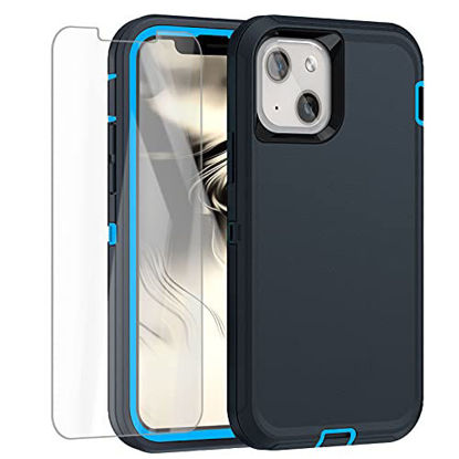 Picture of AICase for iPhone 13 Mini Case with Glass Screen Protector, Heavy Duty Protective Phone Case, Military Grade Full Body Protection Shockproof/Dustproof/Drop Proof Rugged Tough Cover (Admiral Blue)